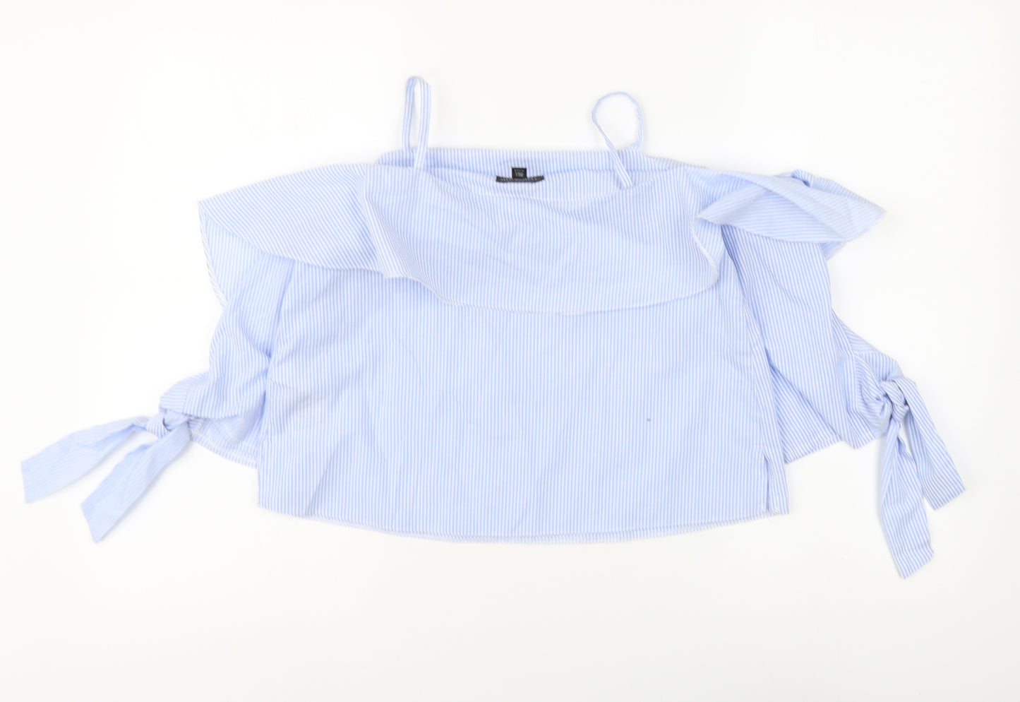 Topshop Womens Blue Striped Cotton Cropped Blouse Size 4 Square Neck