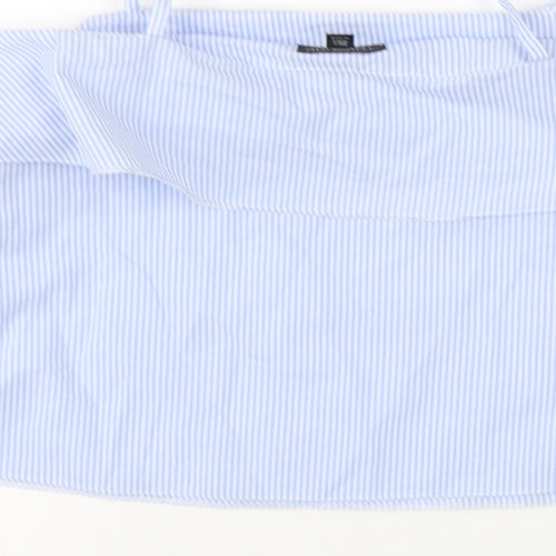 Topshop Womens Blue Striped Cotton Cropped Blouse Size 4 Square Neck