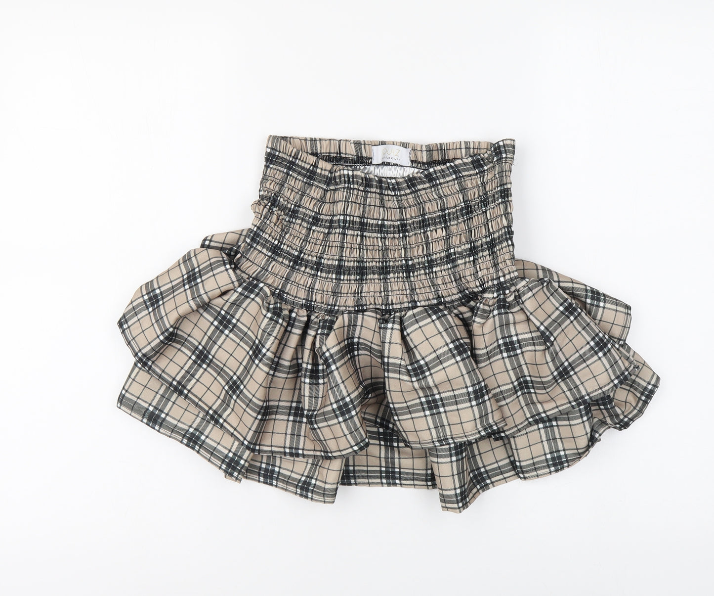 Quiz Womens Beige Plaid Polyester Pleated Skirt Size 12