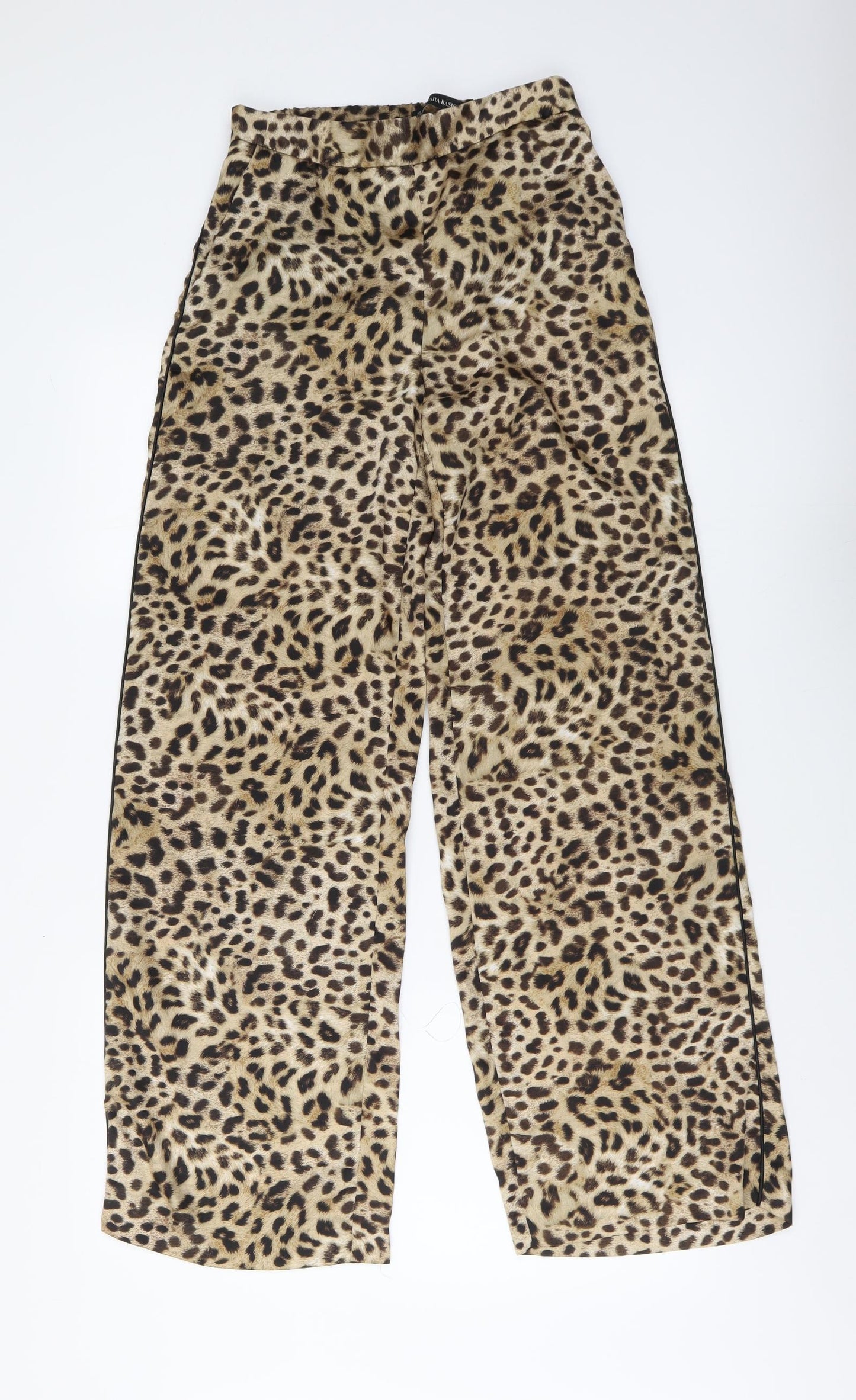 Zara Womens Beige Animal Print Polyester Trousers Size XS L31 in Regular Button - Leopard Print