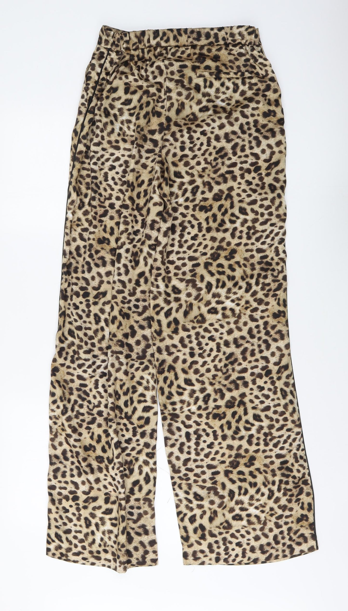 Zara Womens Beige Animal Print Polyester Trousers Size XS L31 in Regular Button - Leopard Print