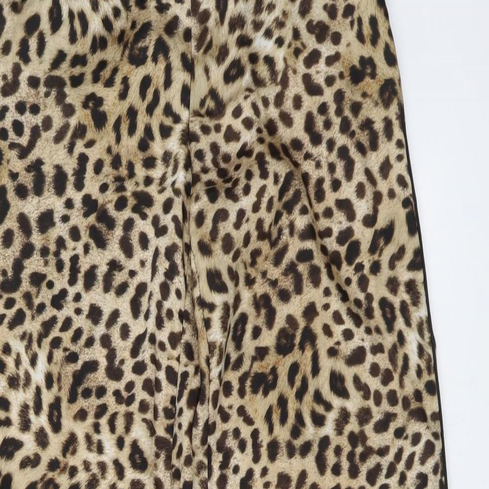 Zara Womens Beige Animal Print Polyester Trousers Size XS L31 in Regular Button - Leopard Print