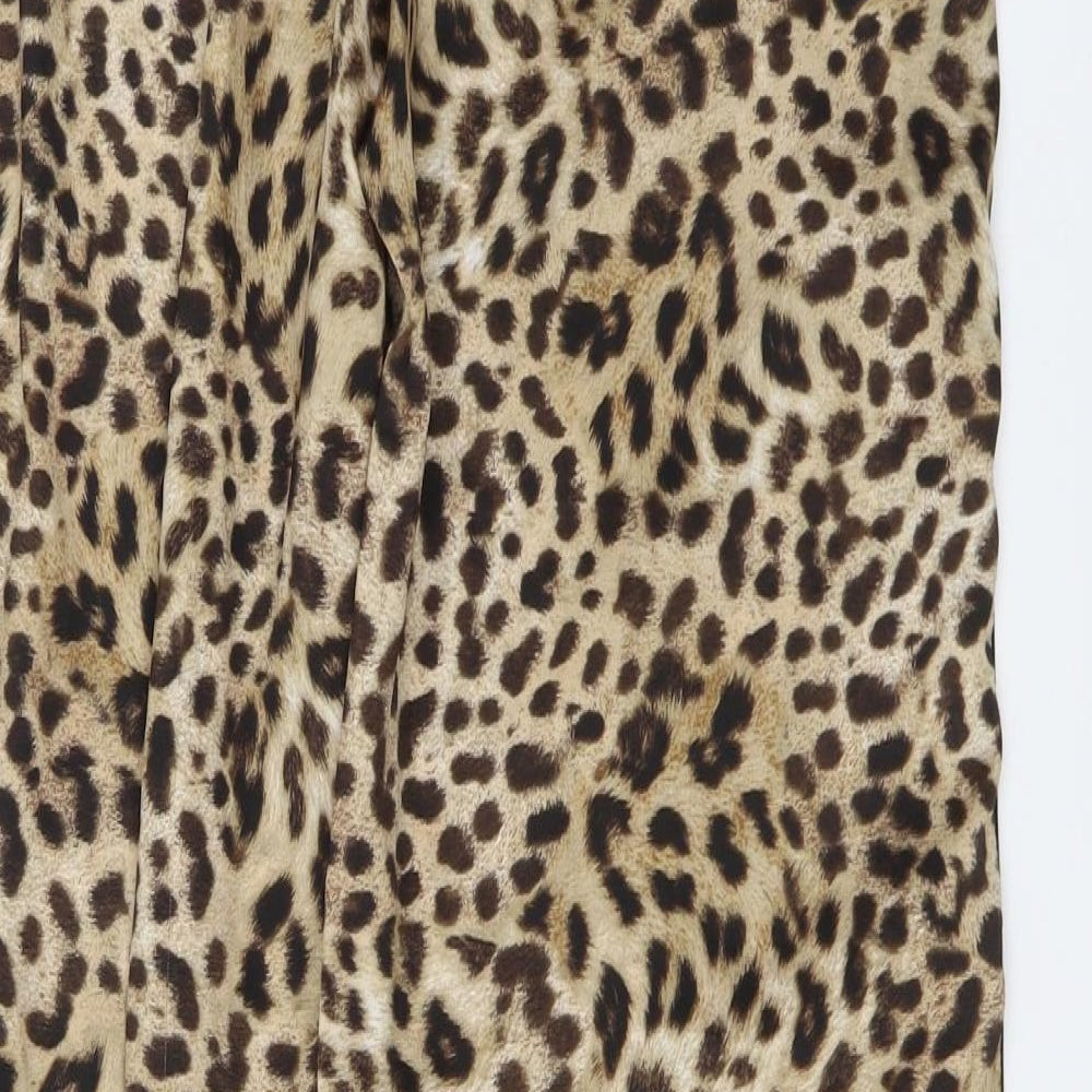 Zara Womens Beige Animal Print Polyester Trousers Size XS L31 in Regular Button - Leopard Print
