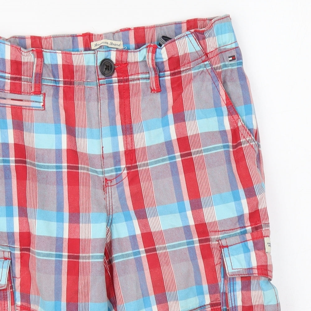 Tommy Hilfiger Boys Red Plaid Cotton Bermuda Shorts Size 12 Years Regular Drawstring