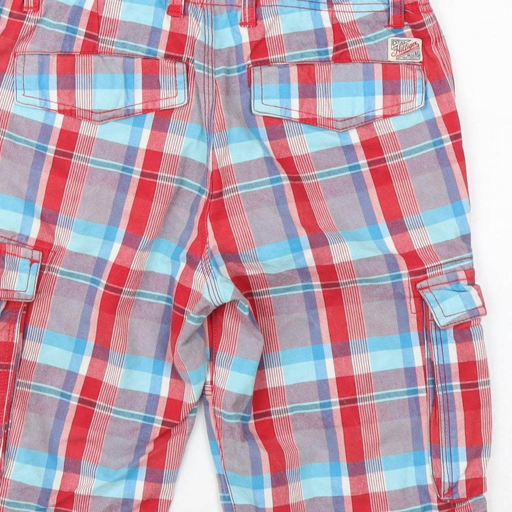 Tommy Hilfiger Boys Red Plaid Cotton Bermuda Shorts Size 12 Years Regular Drawstring