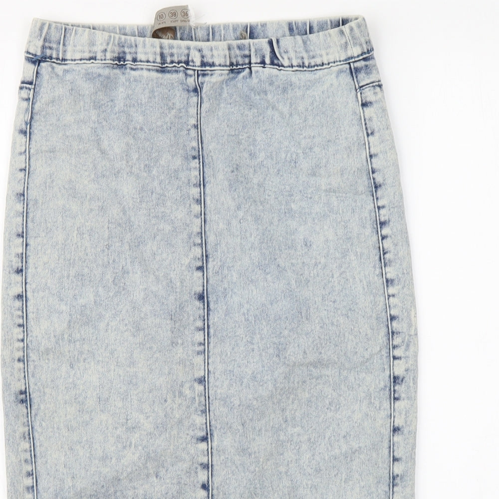 Denim & Co. Womens Blue Cotton A-Line Skirt Size 10 Button