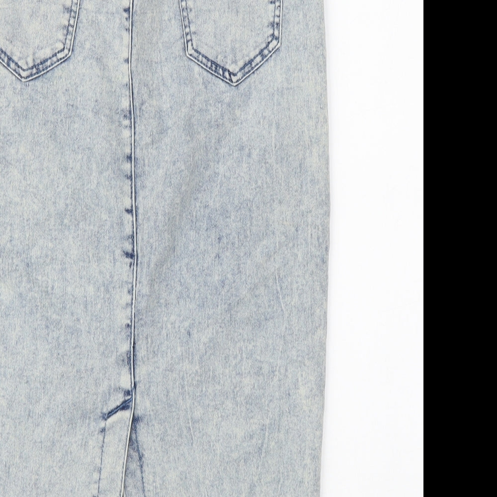 Denim & Co. Womens Blue Cotton A-Line Skirt Size 10 Button