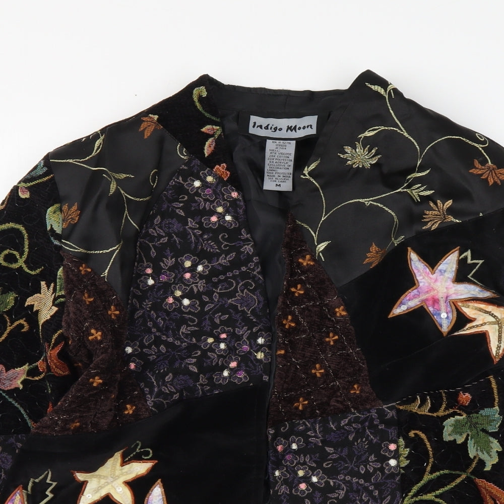 Indigo Moon Womens Black Geometric Gilet Jacket Size M Button