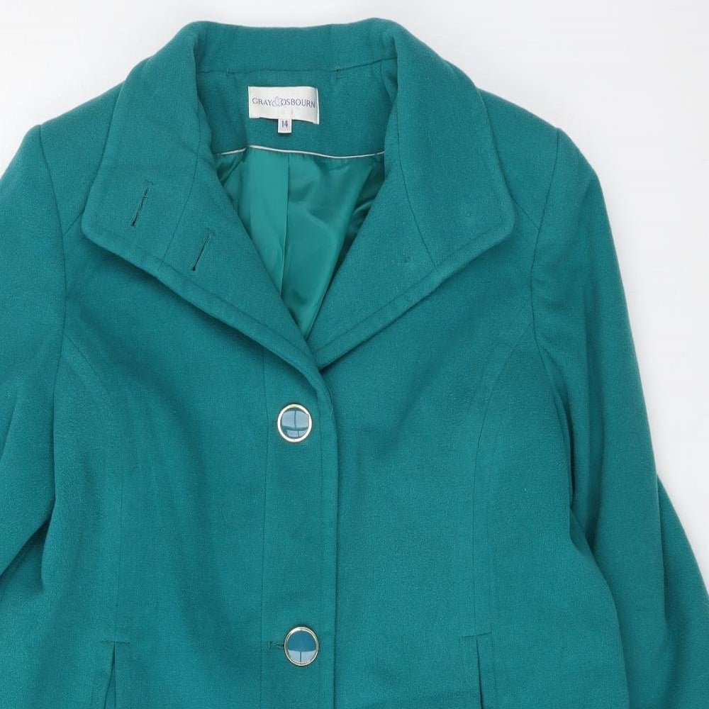 Gray Osobourn Womens Blue Pea Coat Coat Size 14 Button