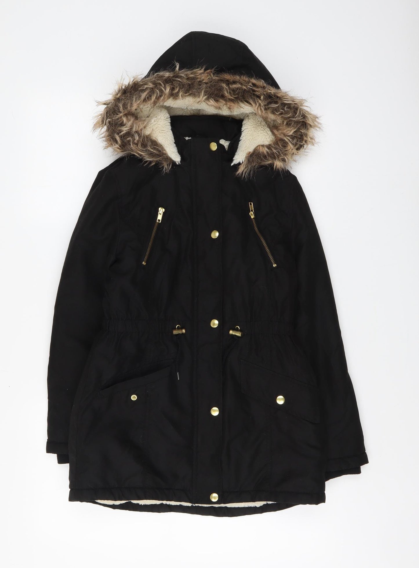 George Girls Black Parka Jacket Size 10-11 Years Zip