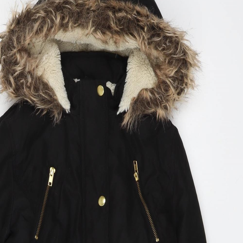 George Girls Black Parka Jacket Size 10-11 Years Zip