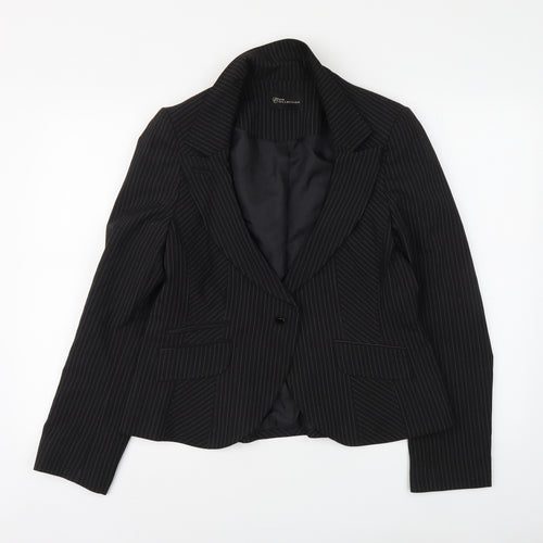 Evie Womens Black Striped Polyester Jacket Suit Jacket Size 16