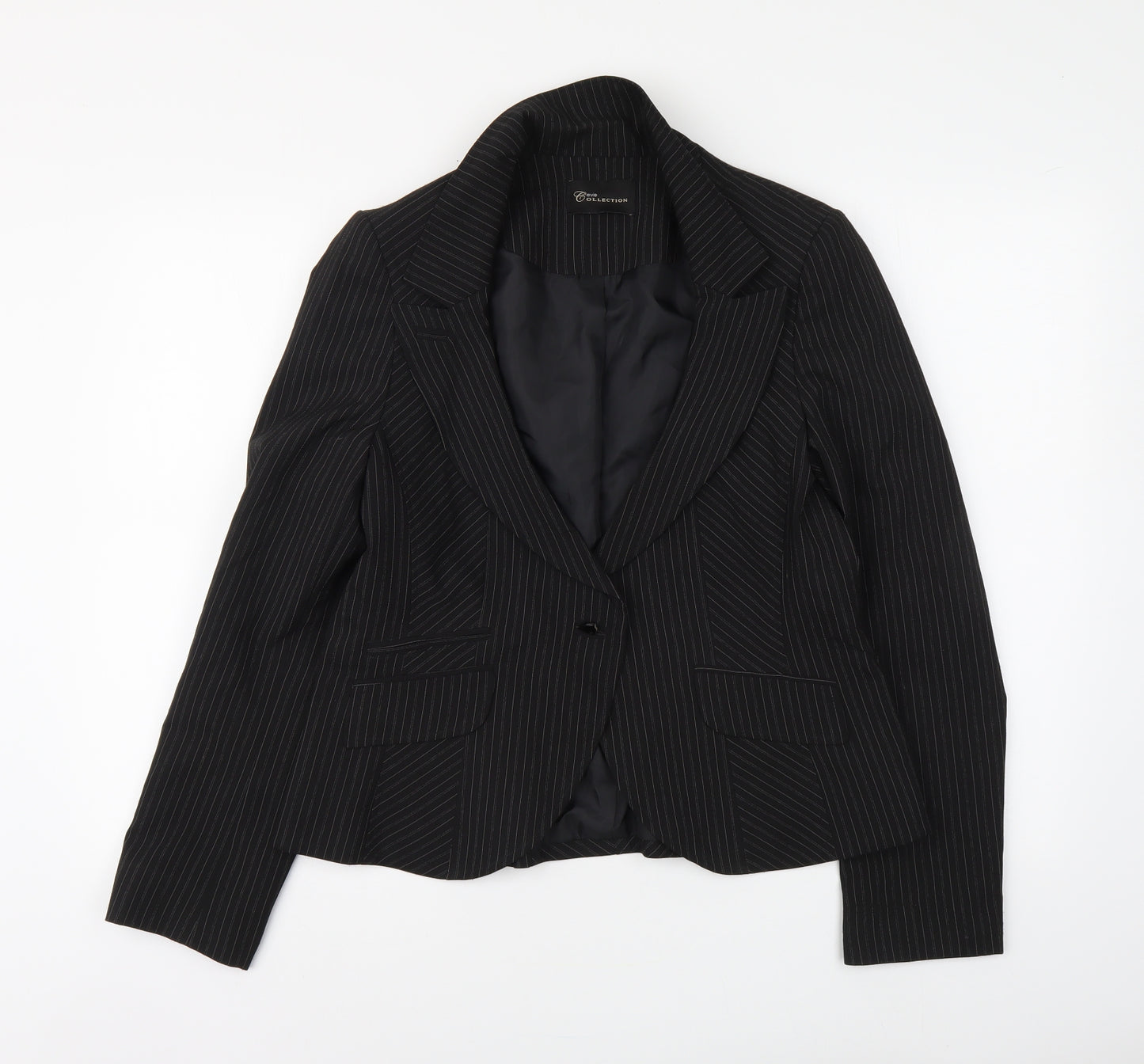 Evie Womens Black Striped Polyester Jacket Suit Jacket Size 16
