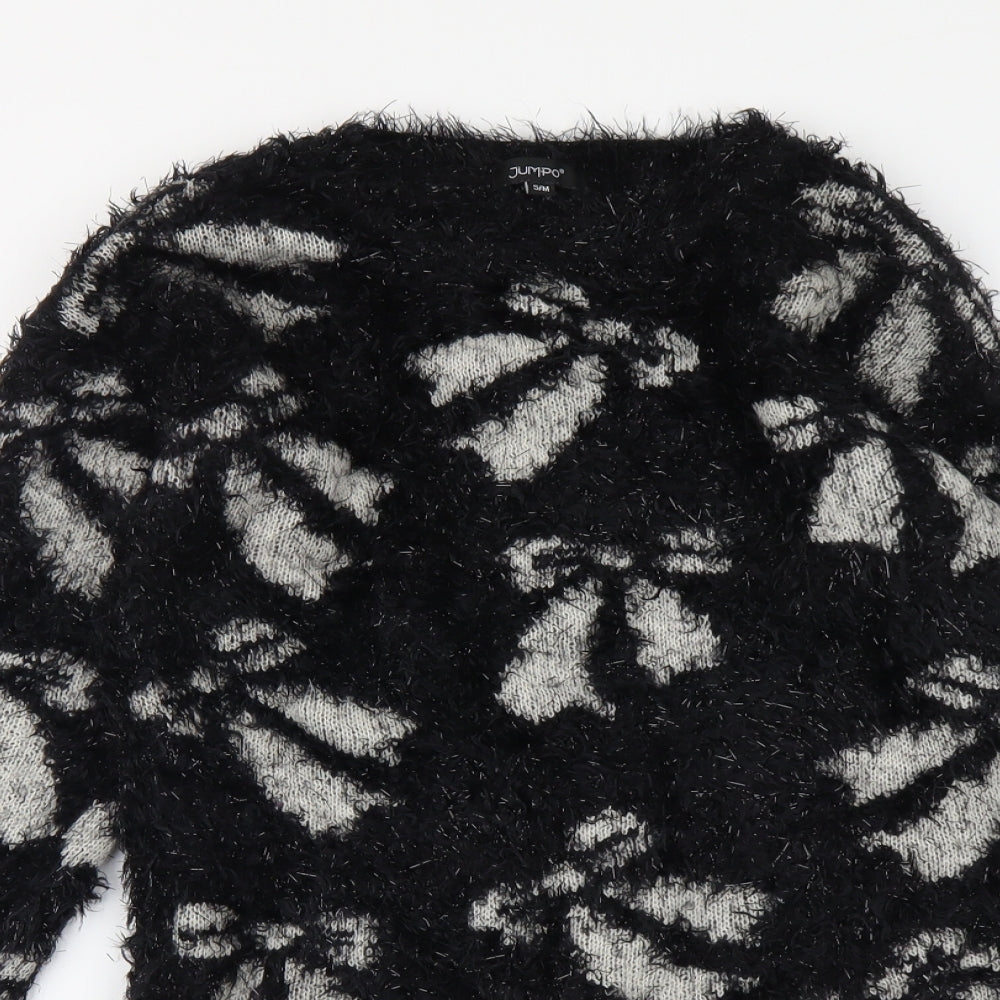 Jumpo Womens Black Round Neck Geometric Acrylic Pullover Jumper Size S