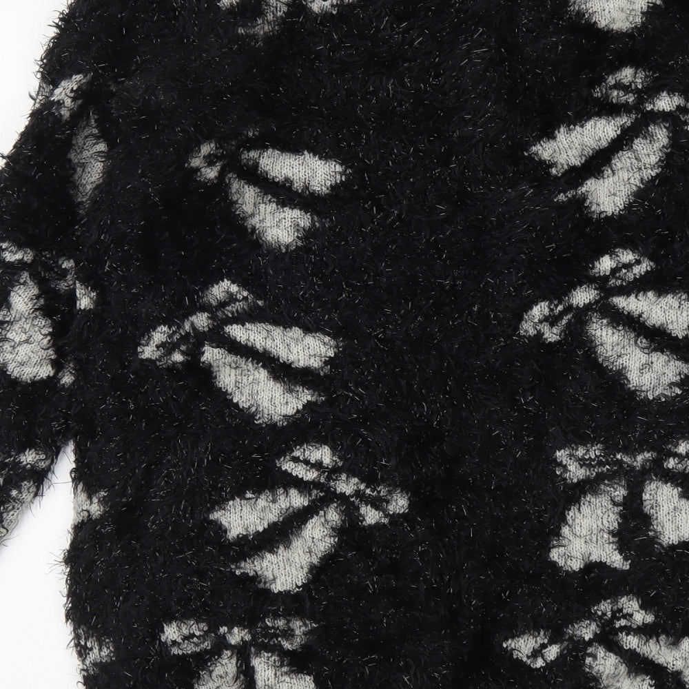 Jumpo Womens Black Round Neck Geometric Acrylic Pullover Jumper Size S