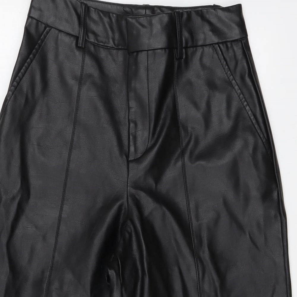 Zara Womens Black Polyester Cropped Trousers Size XS Regular Button