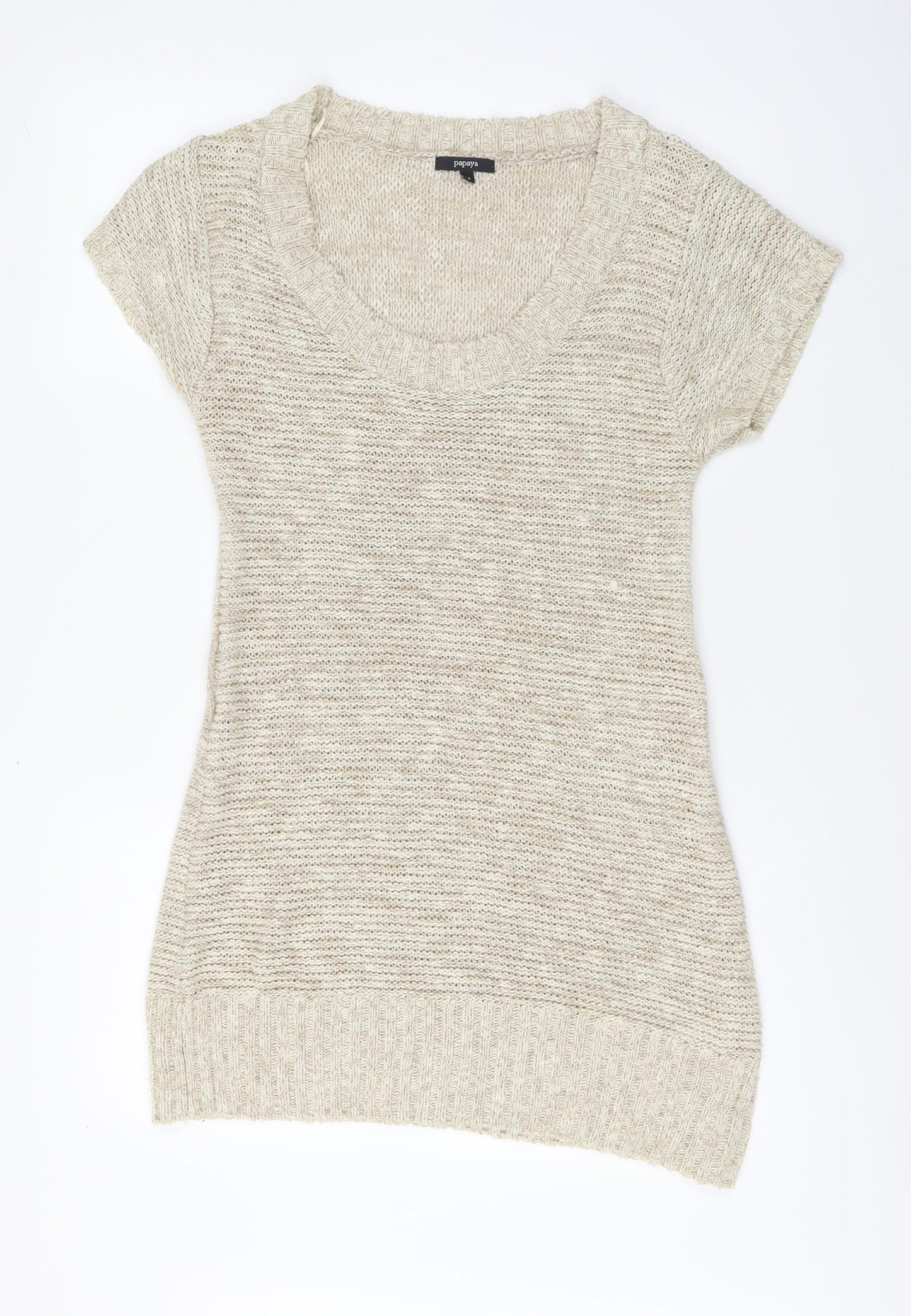 Papaya Womens Beige Scoop Neck Cotton Pullover Jumper Size 14