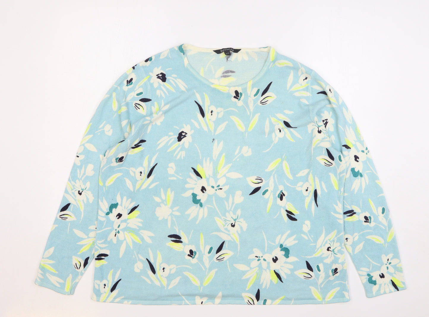 Bonmarché Womens Blue Round Neck Floral Acrylic Pullover Jumper Size 24