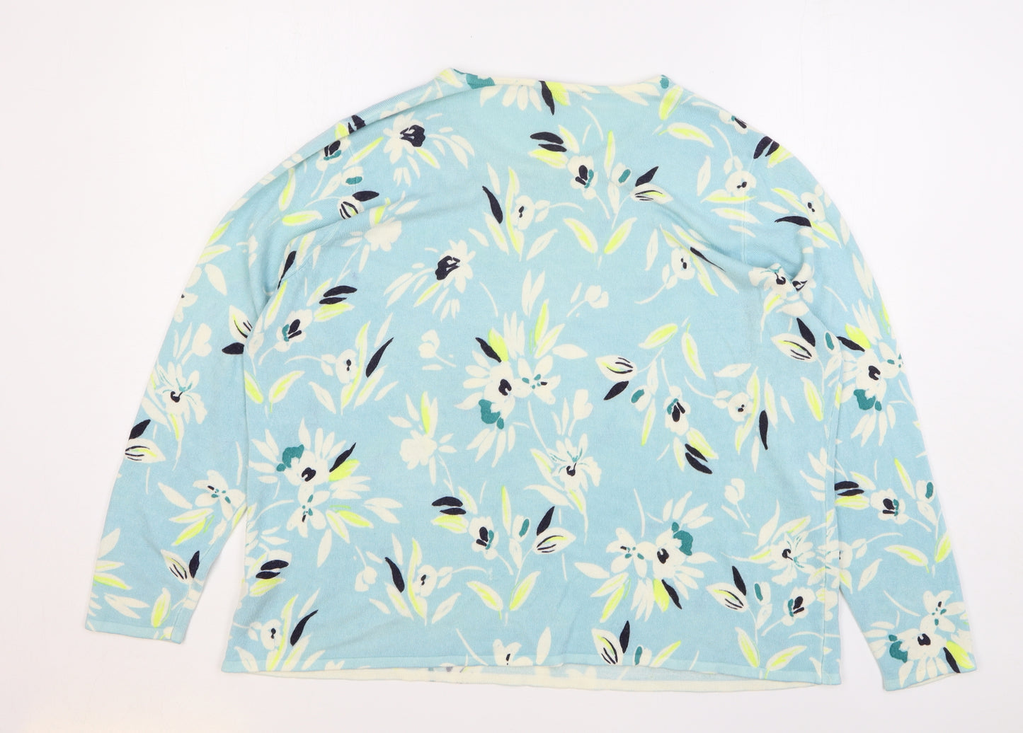 Bonmarché Womens Blue Round Neck Floral Acrylic Pullover Jumper Size 24