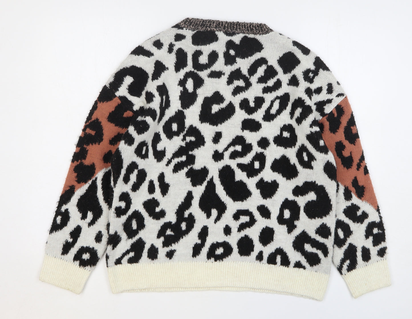 Marks and Spencer Womens Multicoloured Round Neck Animal Print Acrylic Pullover Jumper Size M - Leopard Print