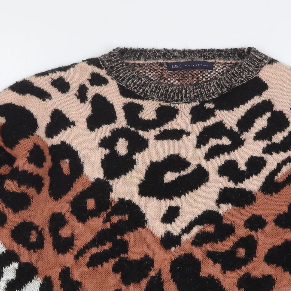 Marks and Spencer Womens Multicoloured Round Neck Animal Print Acrylic Pullover Jumper Size M - Leopard Print