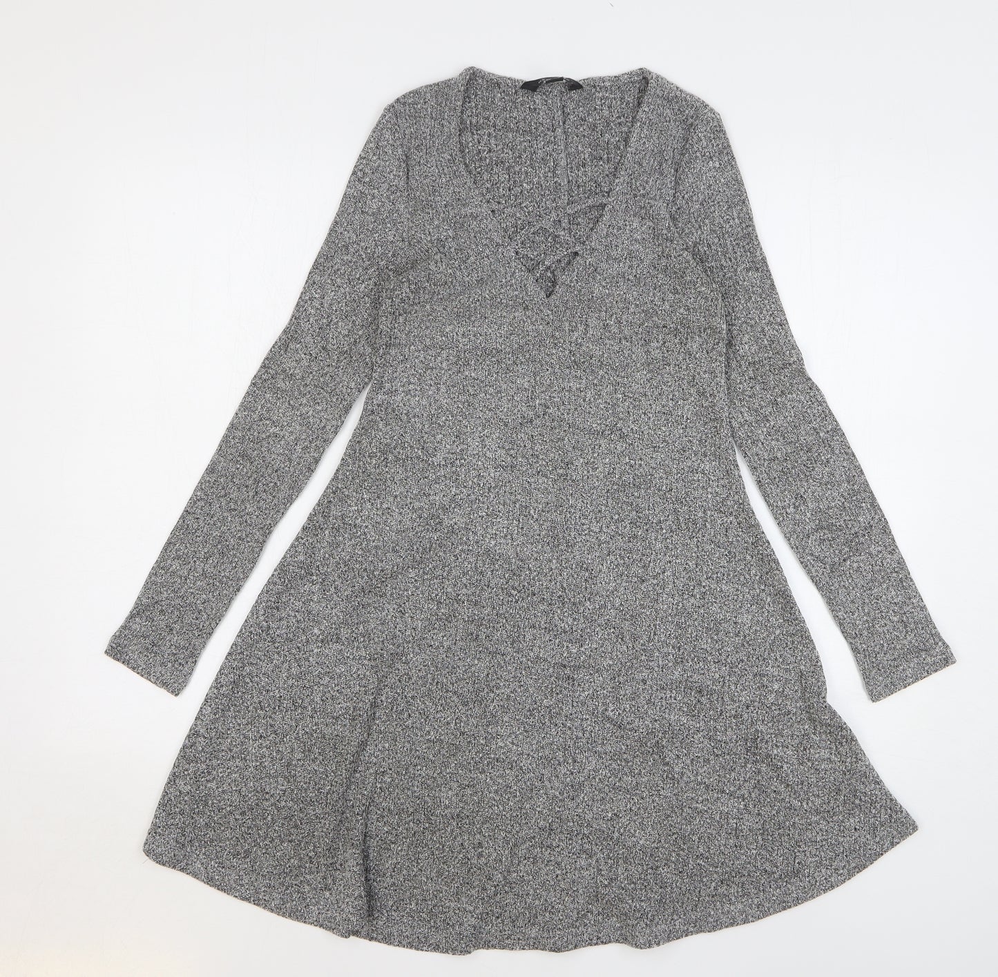 New Look Womens Grey Polyester Jumper Dress Size 6 V-Neck Pullover