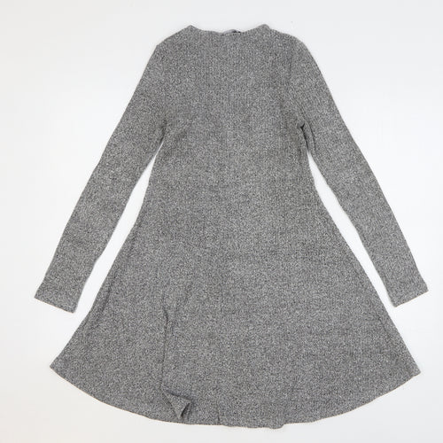 New Look Womens Grey Polyester Jumper Dress Size 6 V-Neck Pullover