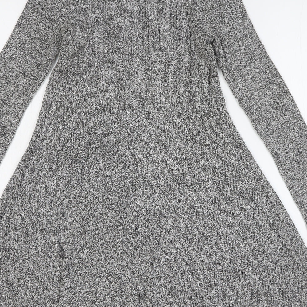 New Look Womens Grey Polyester Jumper Dress Size 6 V-Neck Pullover