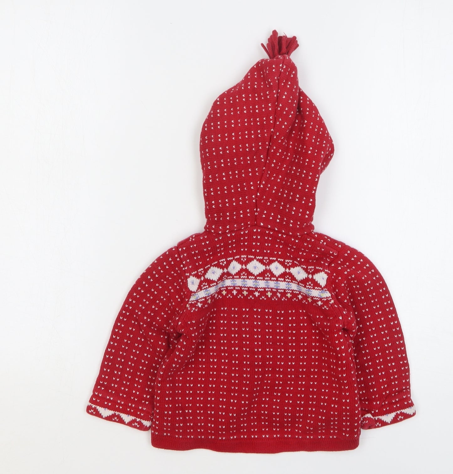 TU Girls Red Fair Isle Jacket Size 9-12 Months Button