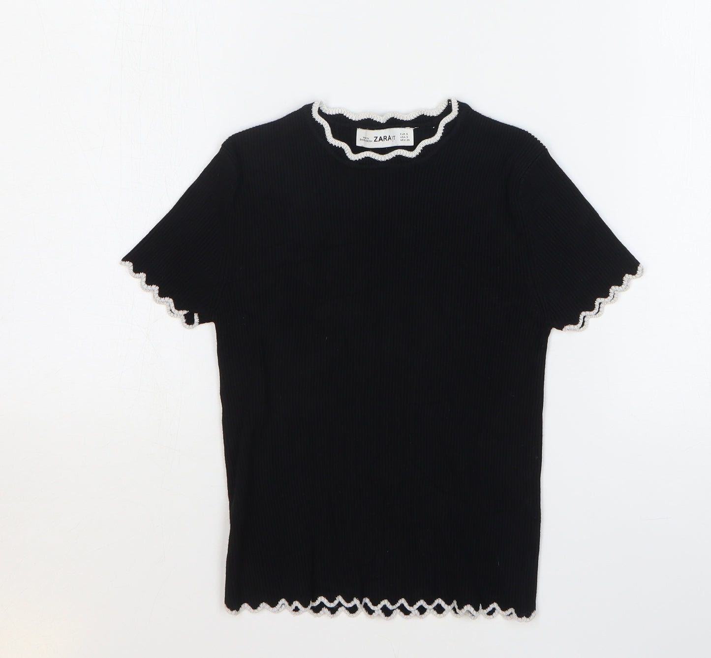 Zara Girls Black Viscose Basic T-Shirt Size S Round Neck Pullover