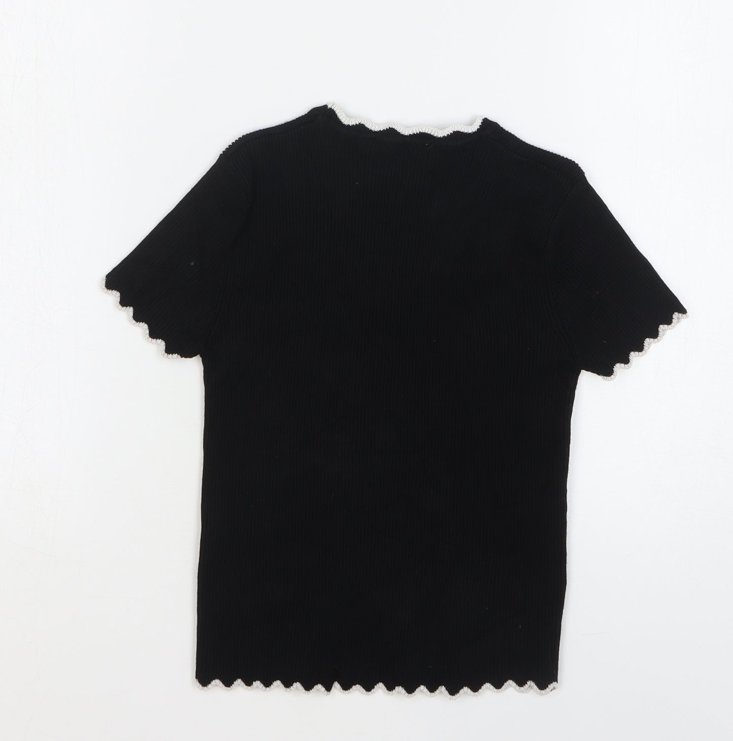 Zara Girls Black Viscose Basic T-Shirt Size S Round Neck Pullover