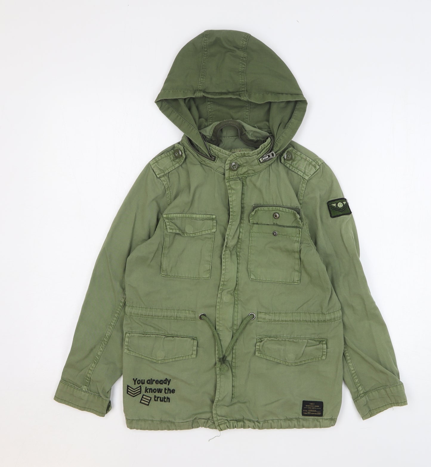 Zara Boys Green Parka Coat Size 8 Years Zip