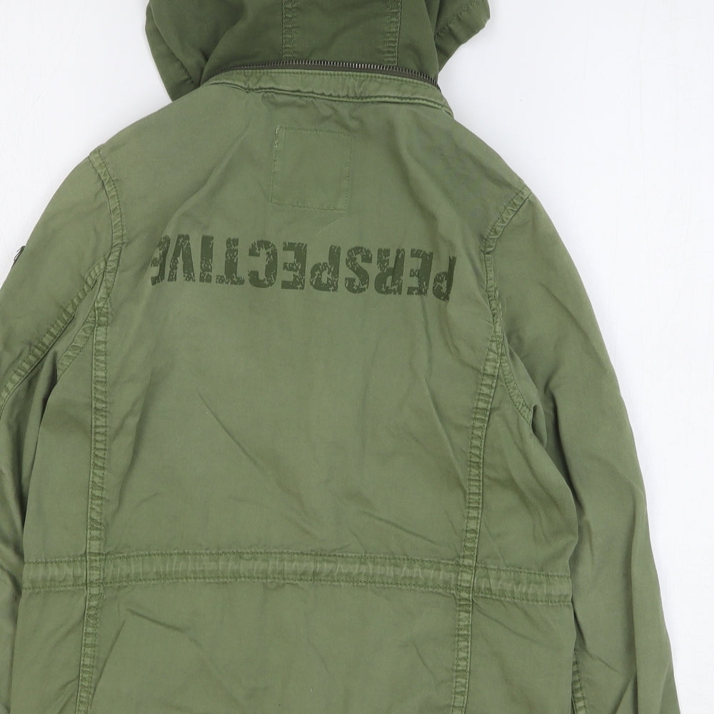 Zara Boys Green Parka Coat Size 8 Years Zip