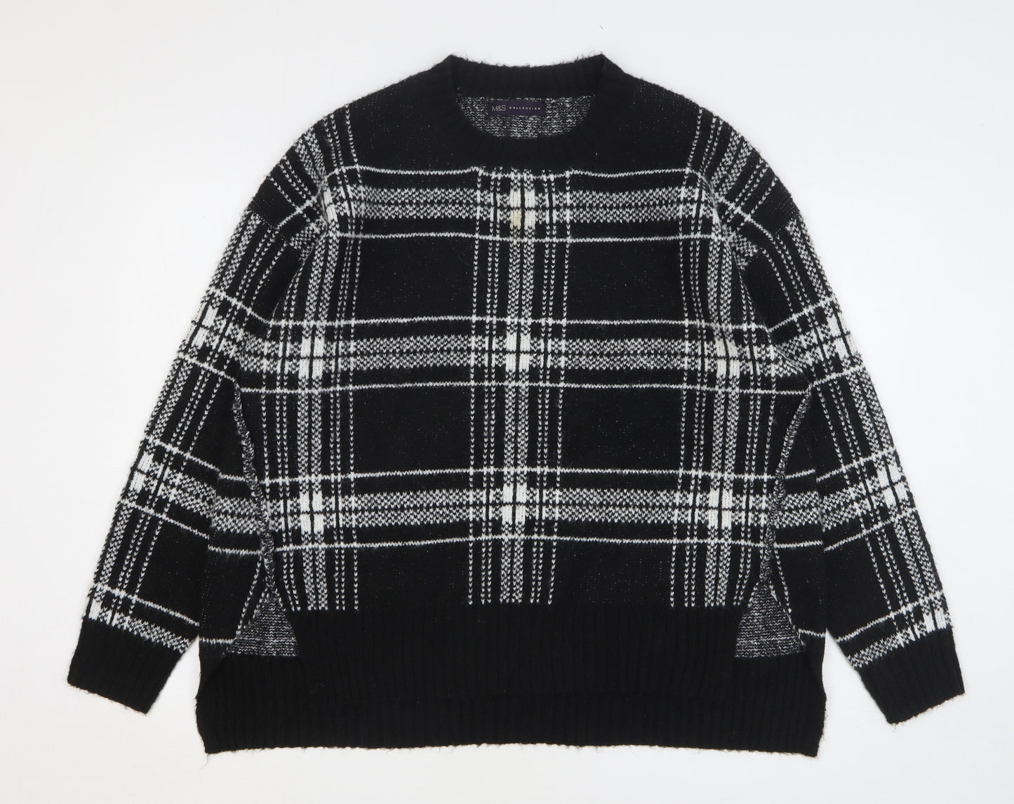 Marks and Spencer Womens Black Round Neck Plaid Acrylic Pullover Jumper Size L