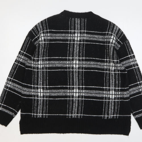 Marks and Spencer Womens Black Round Neck Plaid Acrylic Pullover Jumper Size L