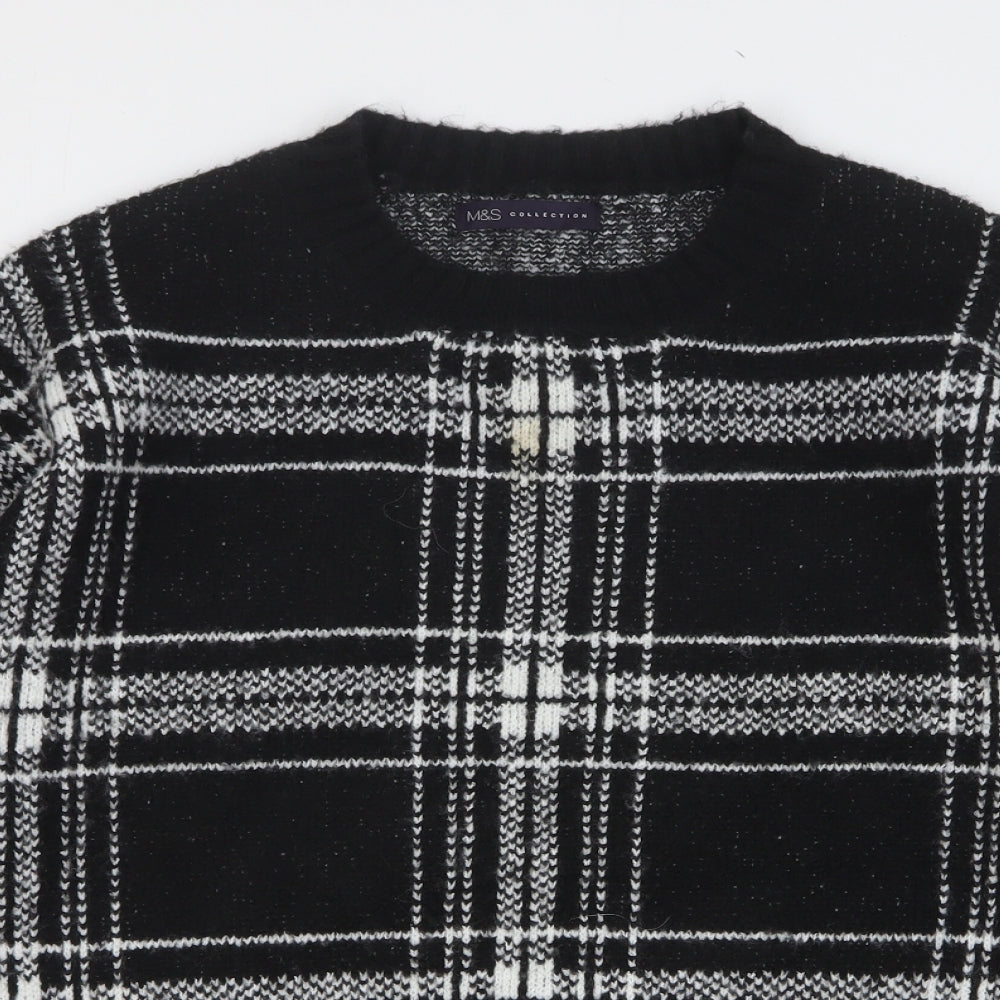 Marks and Spencer Womens Black Round Neck Plaid Acrylic Pullover Jumper Size L