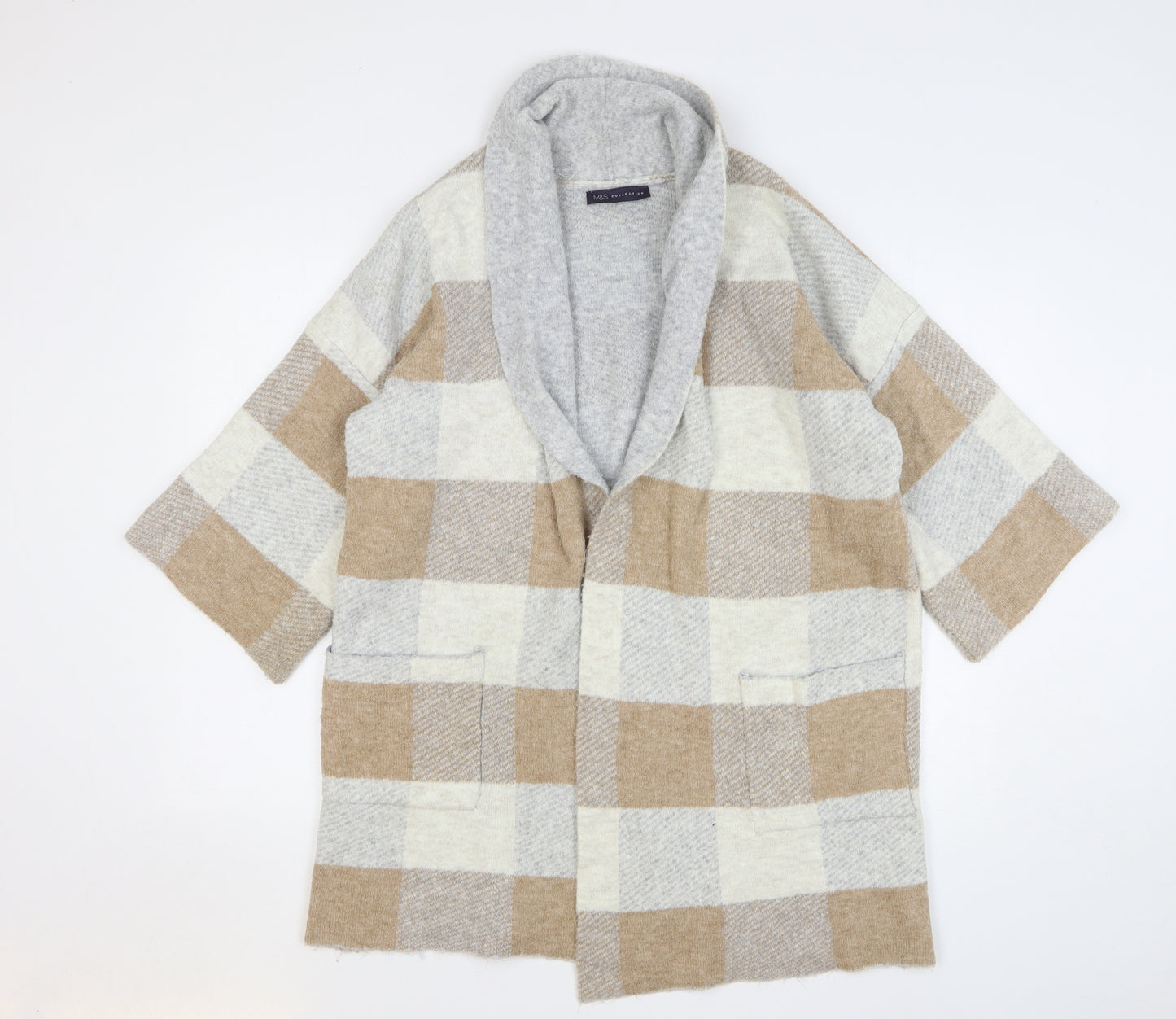 Marks and Spencer Womens Multicoloured V-Neck Check Acrylic Cardigan Jumper Size M