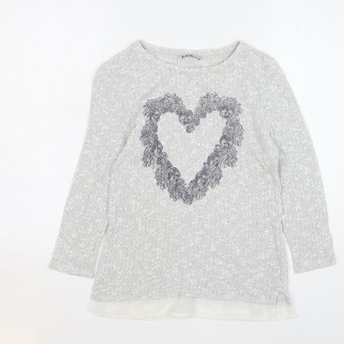 TU Womens Grey Round Neck Cotton Pullover Jumper Size 8 - Love Heart