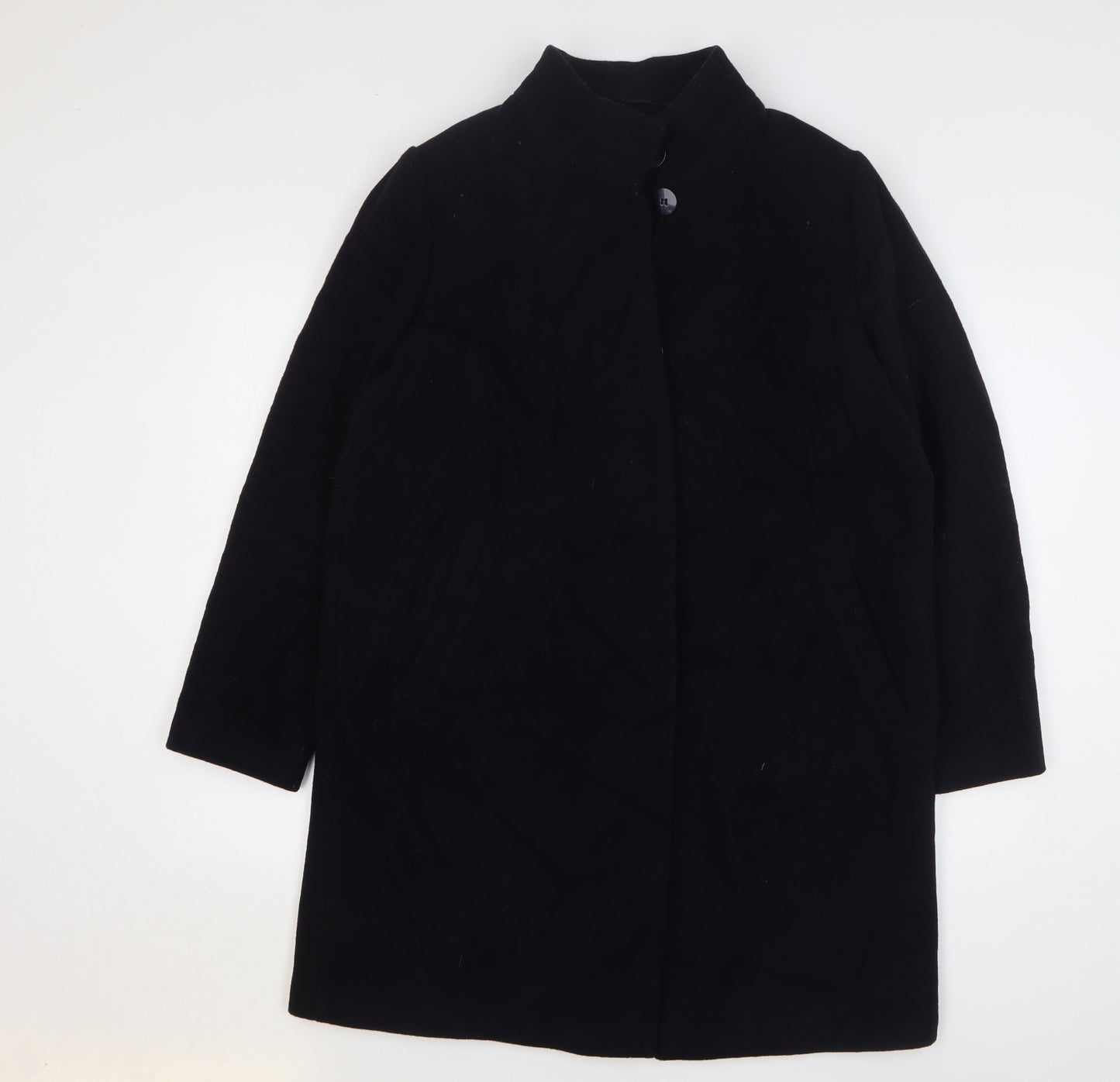 Laura Ashley Womens Black Overcoat Coat Size 14 Button