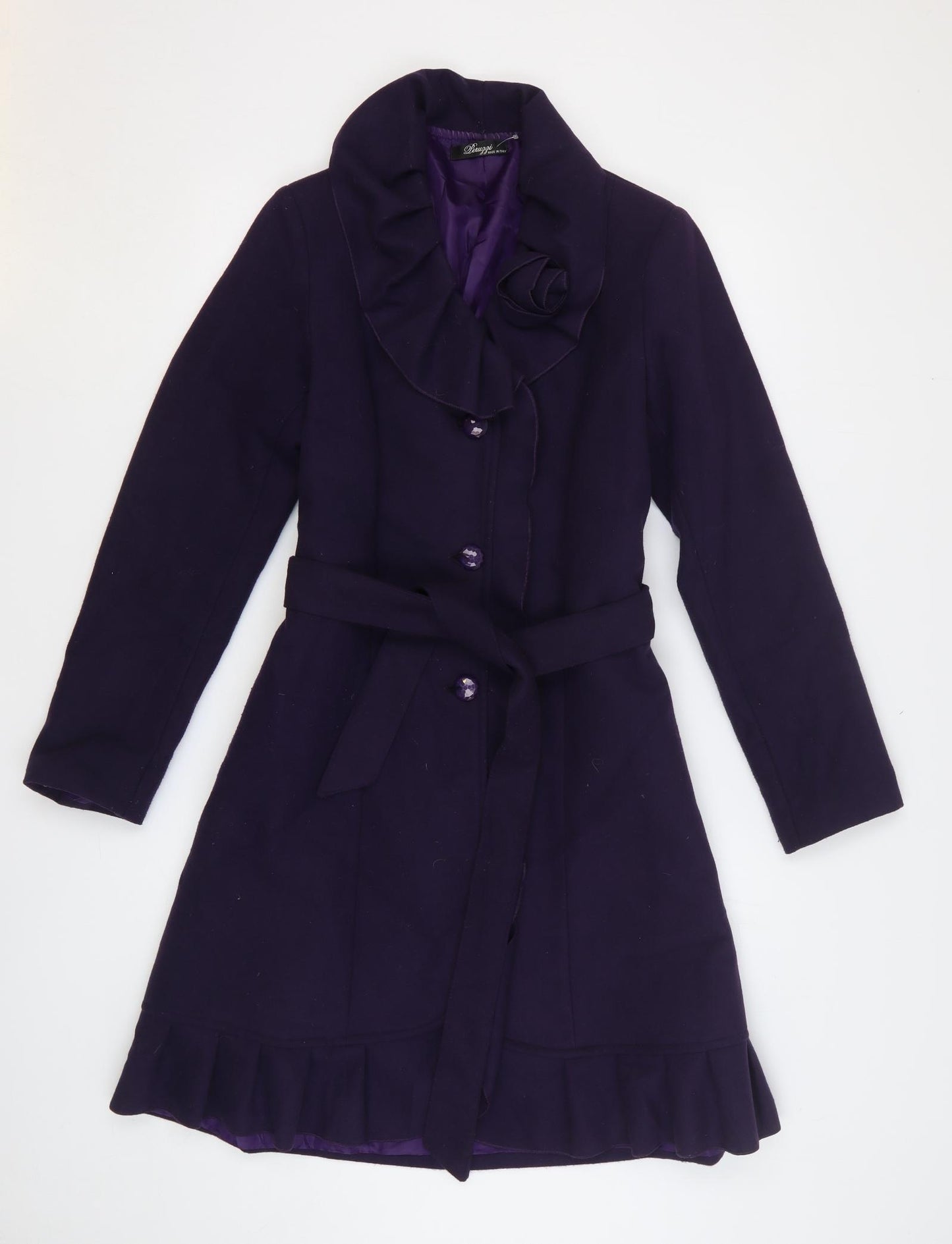 Peruggi Womens Purple Overcoat Coat Size 14 Button