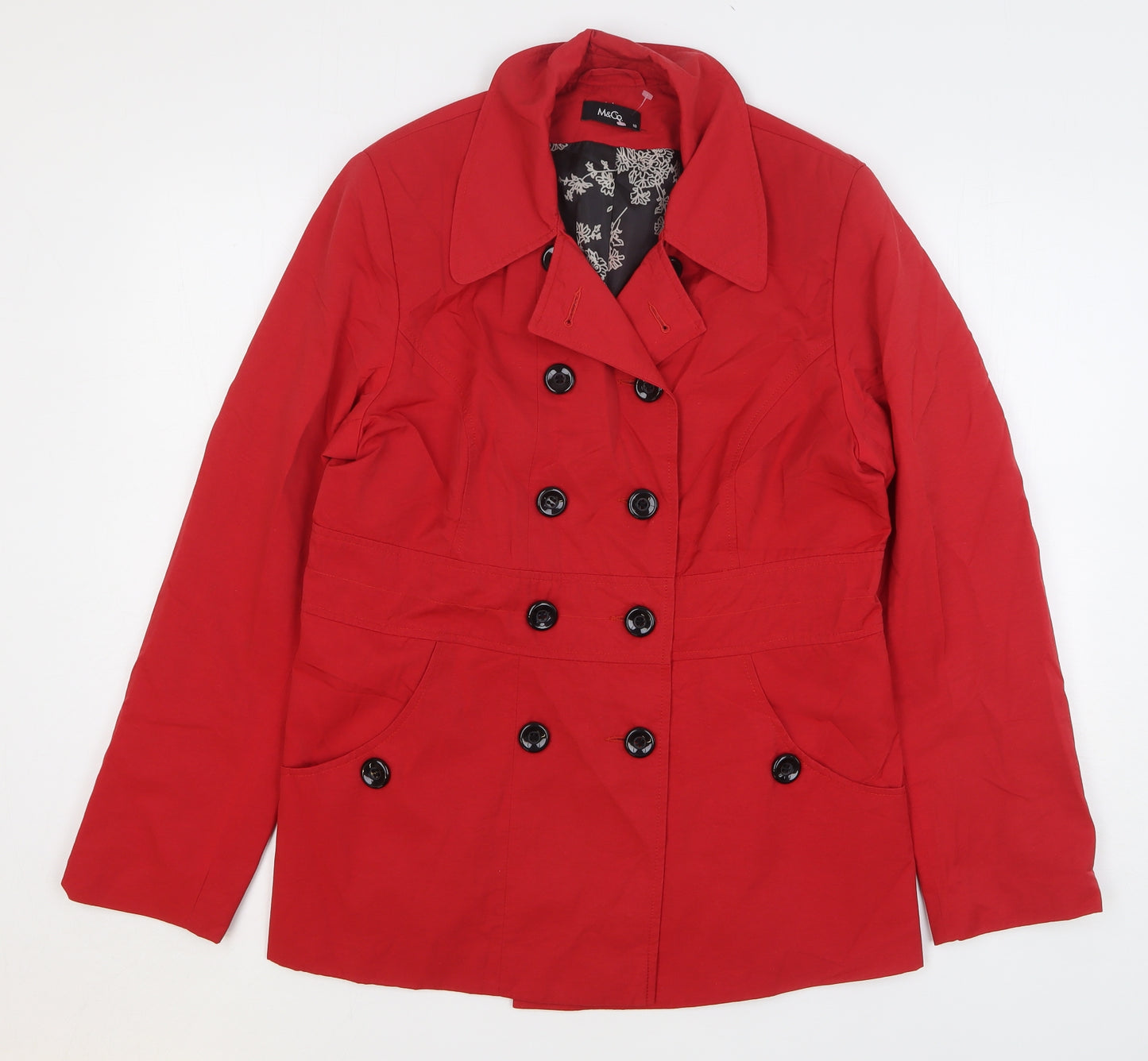 M&Co Womens Red Pea Coat Coat Size 16 Button