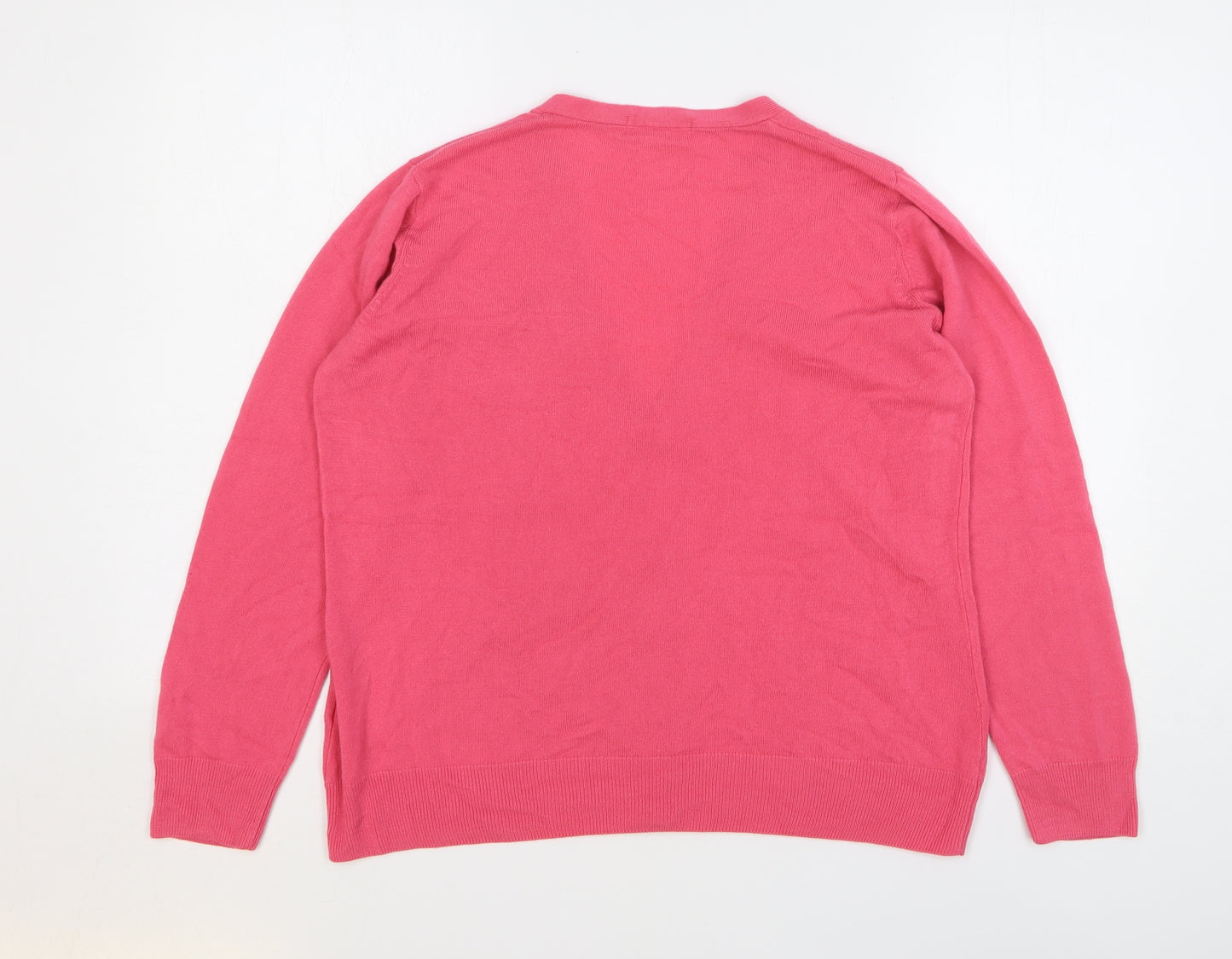 Marks and Spencer Womens Pink V-Neck Acrylic Cardigan Jumper Size 18