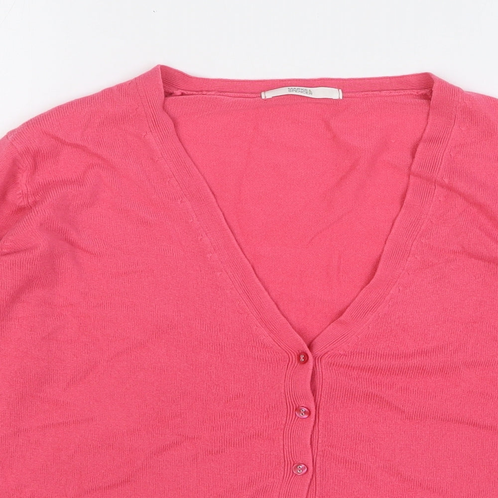 Marks and Spencer Womens Pink V-Neck Acrylic Cardigan Jumper Size 18