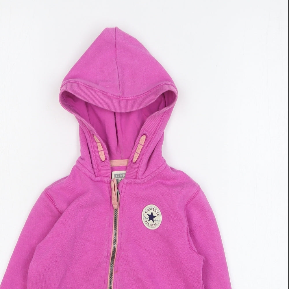 Converse Girls Pink Cotton Full Zip Hoodie Size 5-6 Years Zip