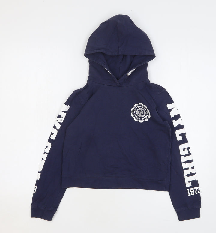 Arizona Boys Blue Cotton Pullover Hoodie Size 12-13 Years Pullover - Cropped. New York