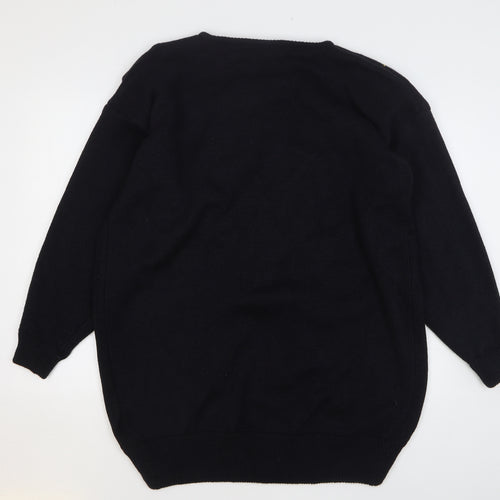 La Chern Womens Black Round Neck Floral Acrylic Pullover Jumper One Size