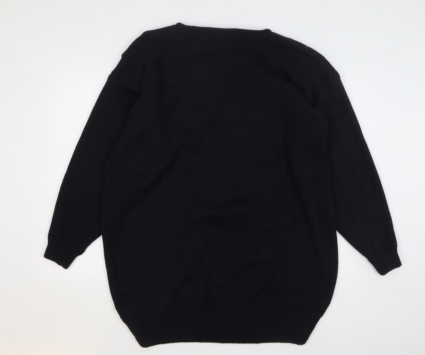 La Chern Womens Black Round Neck Floral Acrylic Pullover Jumper One Size