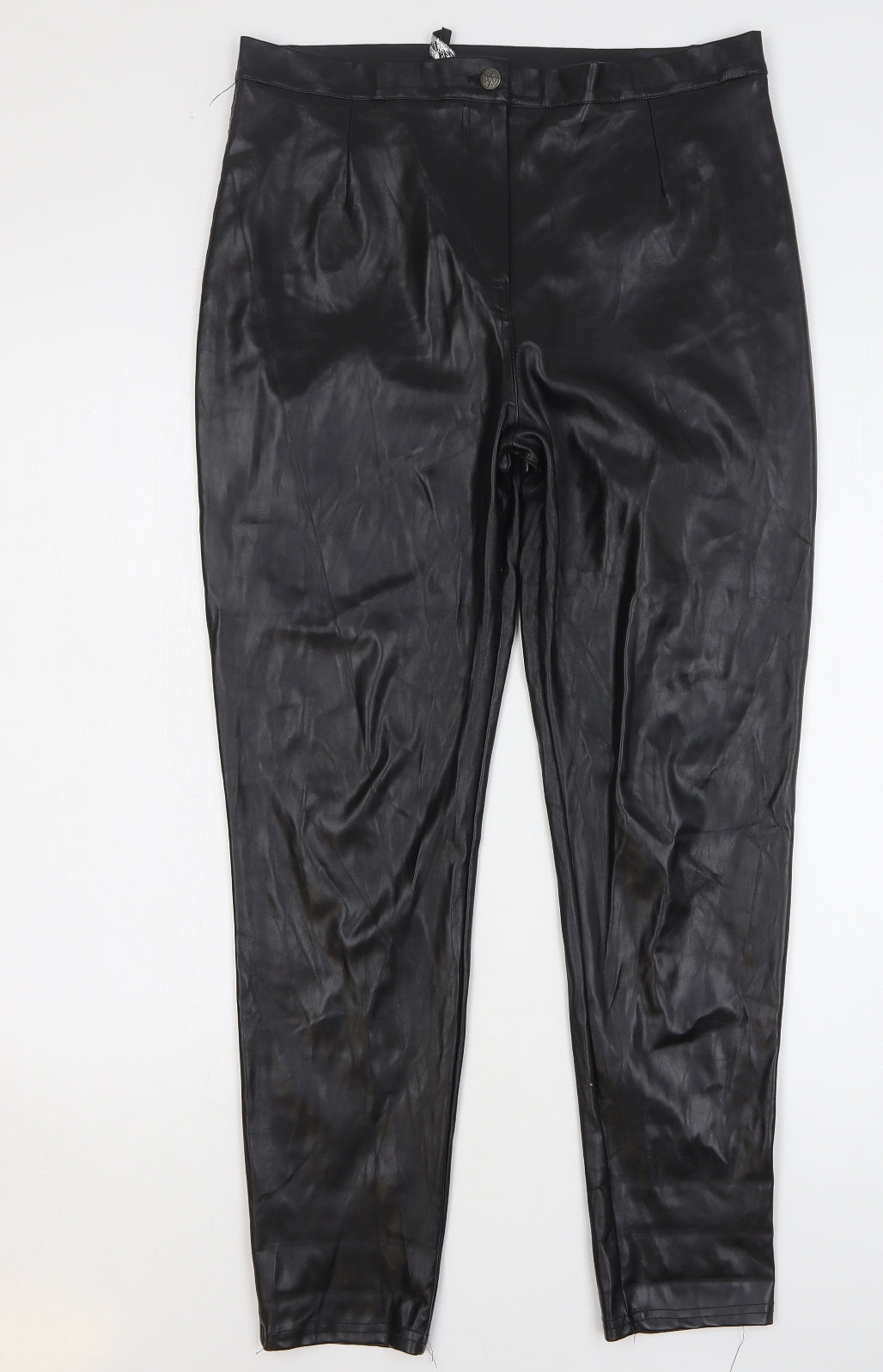 Stylewise Womens Black Polyester Skinny Jeans Size 14 L27 in Regular Button - Faux Leather