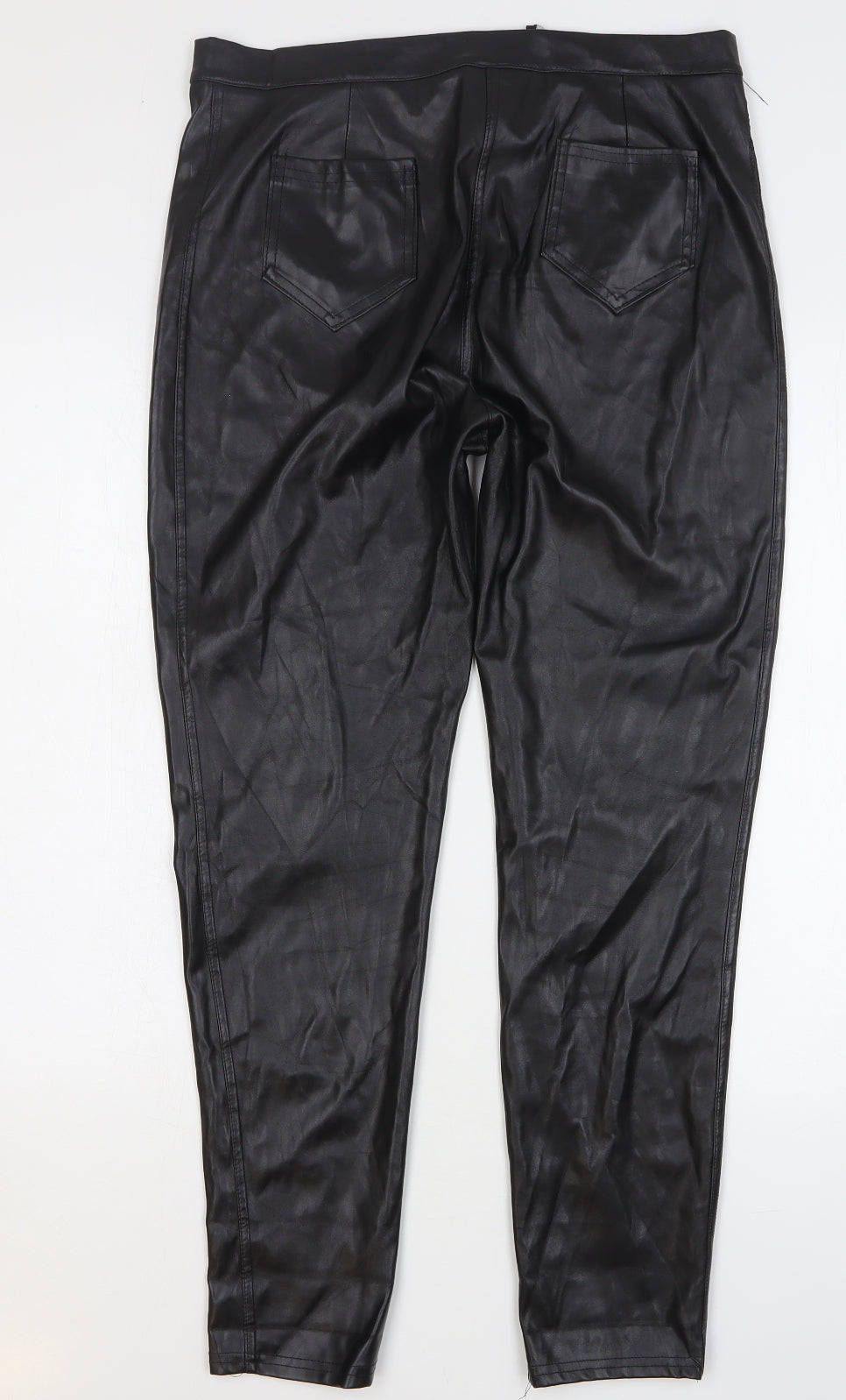 Stylewise Womens Black Polyester Skinny Jeans Size 14 L27 in Regular Button - Faux Leather