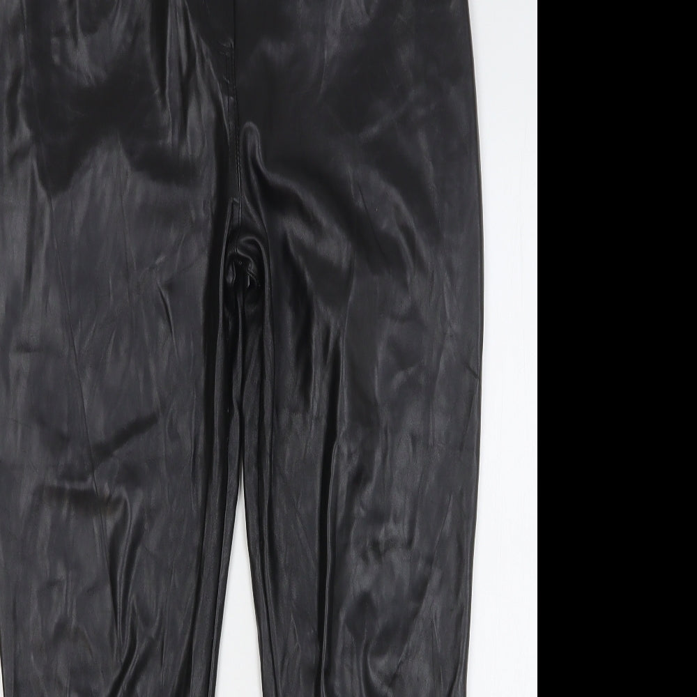 Stylewise Womens Black Polyester Skinny Jeans Size 14 L27 in Regular Button - Faux Leather